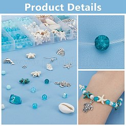 Наборы для самостоятельного изготовления бижутерии из натуральных ракушек каури и синтетической бирюзы на тему океана&nbsp;DIY-PH0028-49
