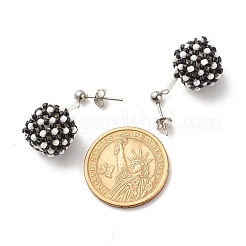 東方和種ビーズ ダングル スタッド ピアス  真鍮のピアスキャッチ  ブラック  28mm  ピン：0.8mm&nbsp;EJEW-JE04762-04