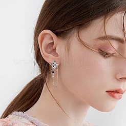 エナメル アロー ラインストーン タッセル ダングル スタッド ピアス  女性用真鍮ドロップピアス  プラチナ  31.5x10.5mm  ピン：0.8mm&nbsp;JE1031A
