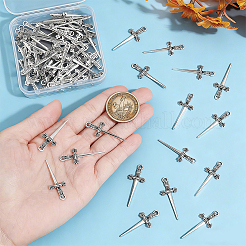 チベット風アロイペンダント60個  剣のチャーム  アンティークシルバー  34.5x13.5x2mm  穴：2.5x1.5mm&nbsp;FIND-SC0023-91