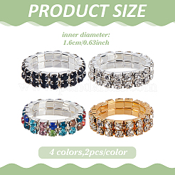 8 шт. 4 цвета страз эластичные кольца для женщин RJEW-ME0001-03