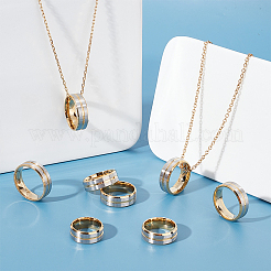 16 шт. набор из двухцветных колец из нержавеющей стали 201 с рифлением для женщин&nbsp;RJEW-UN0002-81