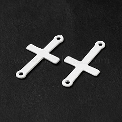 スプレー塗装された201ステンレススチールコネクタチャーム  クロス  ホワイト  23x12.5x0.5mm  穴：1.2mm&nbsp;STAS-I672-18A