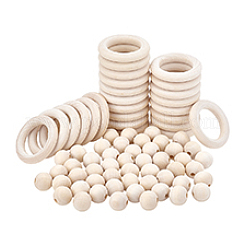 Круглые/кольцевые необработанные деревянные бусины&nbsp;PH-WOOD-G003-02