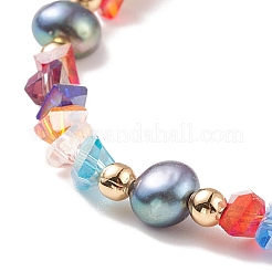 Bracciale elasticizzato da donna con perle naturali e perline triangolari in vetro&nbsp;BJEW-JB08230