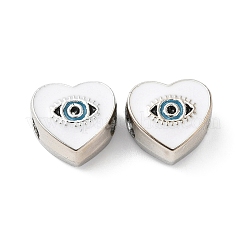 CCBプラスチックヨーロピアンビーズ  大穴ビーズ  ナザールボンジュウと心  ホワイト  11x11.5x8mm  穴：5mm&nbsp;CCB-B001-01B