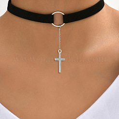 Ожерелья-чокеры из черного бархатного шнура с подвеской в виде креста для женщин FS-WGA31B5-01