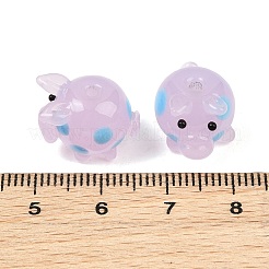 手作りのでこぼこランプワークビーズ  水玉模様の豚  ライラック  12x14x14mm  穴：1.8mm&nbsp;LS-LA-CBA3498-03