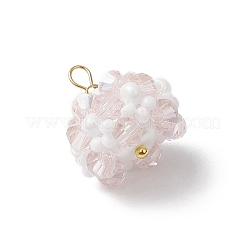 ガラスチャーム  花  ガラスシードビーズと真鍮ループ付き  多面カット  ミスティローズ  17.5x16mm  穴：2.3mm&nbsp;PALLOY-MZ00673-06