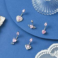 5 stücke 5 arten herz teardrop 304 edelstahl perle rosa zirkonia curved barbell bauch ringe&nbsp;AJEW-CJ0001-58