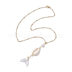 Ожерелья с подвеской в виде хвоста русалки из натуральной ракушки каури NJEW-JN05233