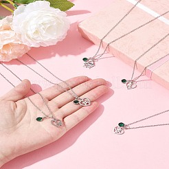 День святого Валентина 304 нержавеющая сталь и зеленое стекло дерево сердце кулон кабель цепь ожерелья для женщин&nbsp;NJEW-FS00014-05