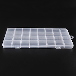 プラスチックビーズ収納ケース  32コンパートメントオーガナイザーボックス  長方形  透明  26x13.3x1.4cm  穴：16.5x6.5mm  コンパートメント：3.1x3.1センチメートル&nbsp;X-CON-S043-032