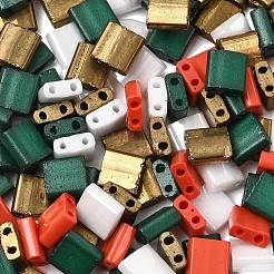 Рождественские квадратные стеклянные бусины с 4 отверстиями 2 цвет&nbsp;SEED-X0058-09