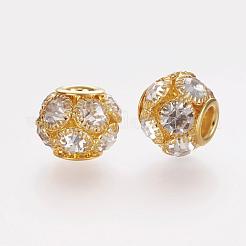真鍮ビーズ  グレードラインストーン  ロンデル  ゴールドカラー  クリスタル  8x8mm  穴：2mm&nbsp;RB-K050-8mm-A04