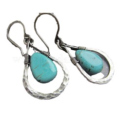 合金ダングルピアス  ティアドロップ  合成ターコイズ付き  銀  36x16mm&nbsp;WGEE1F9-01