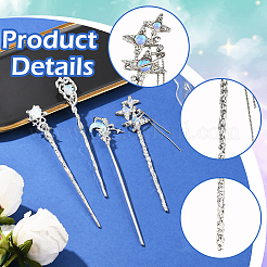 4 шт. 4 стиля палочки для волос из сплава и смолы в тибетском стиле&nbsp;OHAR-SC0001-14