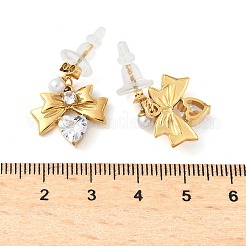 Серьги-гвоздики из нержавеющей стали 304 с микропаве из кубических цирконий в форме банта&nbsp;EJEW-U065-03G-01