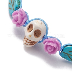 Braccialetti regolabili con perline sintetiche intrecciate di turchese tinto e magnesite&nbsp;BJEW-JB10603-04