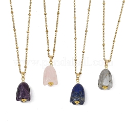 Collier avec pendentif fleur en pierre naturelle mélangée et chaîne en acier inoxydable 304&nbsp;NJEW-JN06440