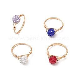 Кольца для женщин из полимерной глины ручной работы со стразами&nbsp;RJEW-JR00920-02