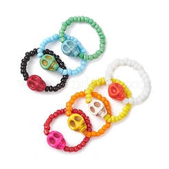 7 шт. стеклянные кольца из бирюзы и синтетического окрашенного камня для женщин RJEW-TA00209