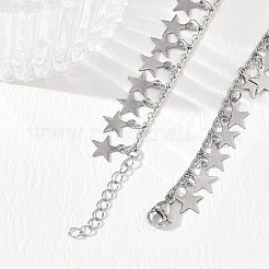 女性用304ステンレススチールチャームブレスレット  スター  ステンレス鋼色  6.57インチ（16.7cm）&nbsp;BJEW-D466-06P