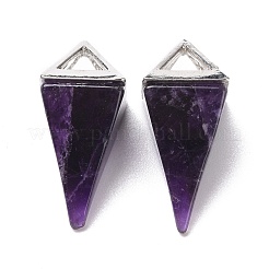 天然石アメジストペンダント  白金トーン合金パーツ  ピラミッド  29~38x15~15.5x15~15.5mm  穴：6x5mm&nbsp;G-E577-01P-06