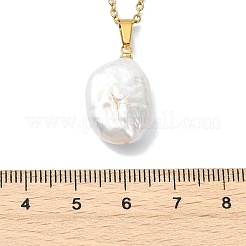 Ovaler Anhänger aus natürlicher barocker Keshi-Perle an einer Kabelkette aus Edelstahl 304&nbsp;NJEW-JN06135