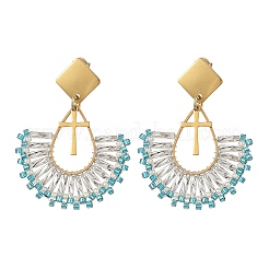 Pendientes colgantes de aro de acero inoxidable 304 con cuentas de vidrio&nbsp;EJEW-MZ00824