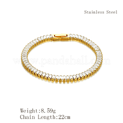 Bracciale tennis da donna in acciaio inossidabile 304 con pavé di zirconi cubici trasparenti rettangolari.&nbsp;IC8898-2