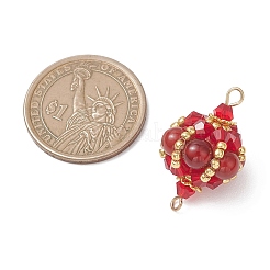 Подвески-фонарики из натурального сердолика (окрашенного и нагретого) круглой формы и стеклянных бусин&nbsp;PALLOY-MZ01176-03