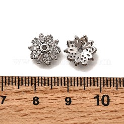 真鍮製マイクロパヴェクリアキュービックジルコニアビーズキャップ  花  プラチナ  10.5x3mm  穴：1.2mm&nbsp;KK-Z126-18P