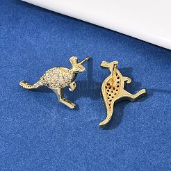 Серьги-гвоздики в форме кенгуру из латуни с микропаве из прозрачных кубических цирконий&nbsp;EJEW-F400-05G