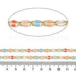 イオンプレーティング（IP）真鍮エナメルリンクチェーン  スプールで  ハンダ付け  18KGP本金メッキ  カラフル  8.5x4x2mm  約32.81フィート（10m）/ロール&nbsp;CHC-A008-01G-02