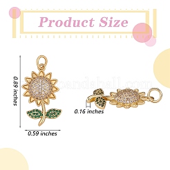 真鍮製マイクロパヴェキュービックジルコニアペンダント  丸カン付き  ヒマワリ  16KGP本金メッキ  22.5x15x4mm  穴：3mm  5個/箱&nbsp;ZIRC-SZ0003-45