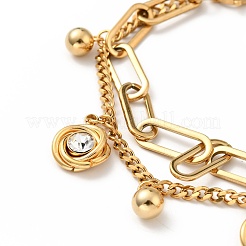 Pulsera de varias vueltas con dije de bola redonda y nudo de rhinestone de cristal&nbsp;BJEW-G639-08G