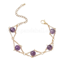 Braccialetti a maglie con perline rotonde di ametista naturale per donna&nbsp;BJEW-JB12149-02