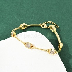 Латунные браслеты-цепочки с микропаве из прозрачных кубических цирконий для женщин BJEW-F504-11G