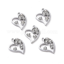 合金クリスタルラインストーンペンダント  ハートチャーム  プラチナ  22.5x17x3.8mm  穴：1.8mm&nbsp;ALRI-H004-23P