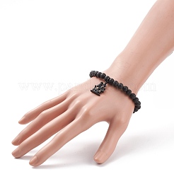 Круглый эластичный браслет из натуральной лавы с бусинами и эмалевыми подвесками на Хэллоуин BJEW-JB08331