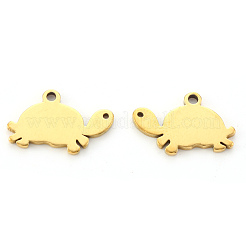 PVD真空メッキ304ステンレススチールチャーム  レーザー切断  カメ  18KGP本金メッキ  9.5x15x1mm  穴：1.2mm&nbsp;X-STAS-N092-30G