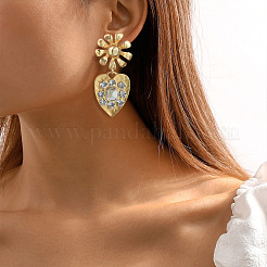 Серьги-гвоздики из сплава со стразами в форме цветка и сердца&nbsp;FS-WGA31FA-03