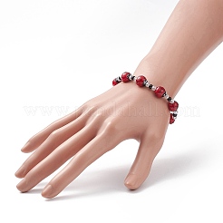 Lampwork coccinella septempunctata & bracelet extensible en perles de verre&nbsp;BJEW-TA00175