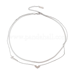 201 нержавеющая сталь кулон в форме сердца любовь двухслойные ожерелья для женщин&nbsp;LS-NJEW-D307-03P