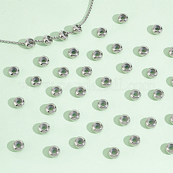 201ステンレススチールビーズ40個  プラスチック付き  スライダービーズ  ロンデル  ステンレス鋼色  9x4.5mm  穴：3mm&nbsp;STAS-UN0051-82