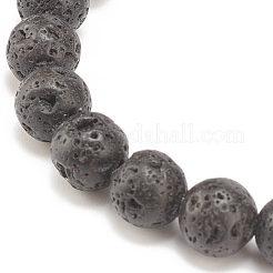 Bracelet extensible en pierre de lave naturelle et agate tibétaine avec tube en alliage perlé&nbsp;BJEW-JB08322-03