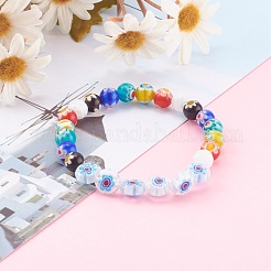 Bracelets extensibles de perles de lampwork millefiori faites à la main&nbsp;BJEW-JB06049