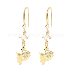 Серьги-подвески в форме рыбок из латуни с микропаве из прозрачных кубических цирконий EJEW-A149-02G