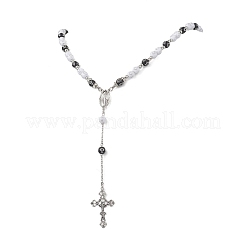 Collares rosarios con cuentas de acrílico y plástico CCB con colgante de cruz de aleación&nbsp;NJEW-JN05856-01